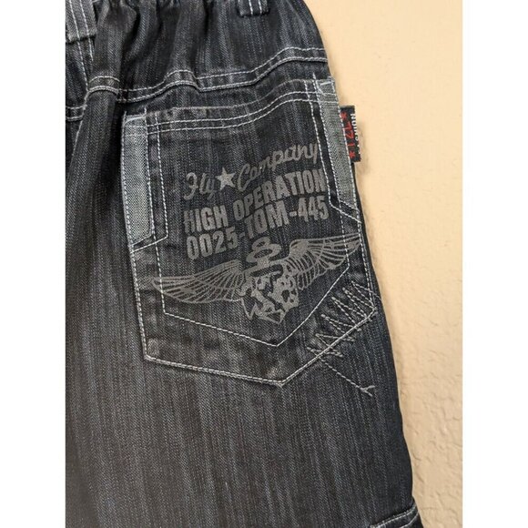 Y2K Tianzilang Cargo Jeans Whiskering Elastic Waist Embroidered 29 Skater Grunge - Picture 7 of 9